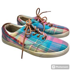 Vintage Baby Phat pink blue plaid pastel colors fashion Sneakers Canvas size 6